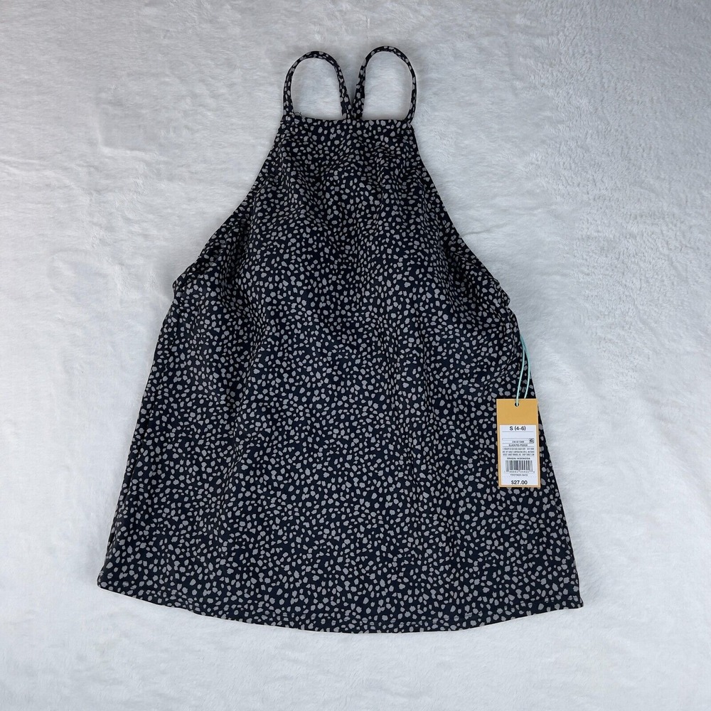 Kona Sol High Neck Tankini Top Womens S Black Polka Dot Print Adjustable Strap